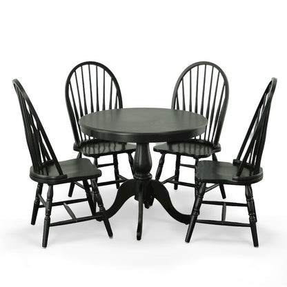 Fairview 36" Pedestal Dining Table with 4 Windsor Dining Chairs - Antique Black