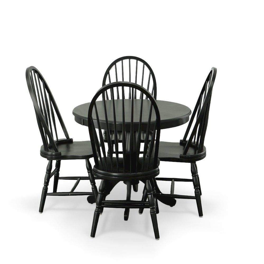 Fairview 36" Pedestal Dining Table with 4 Windsor Dining Chairs - Antique Black