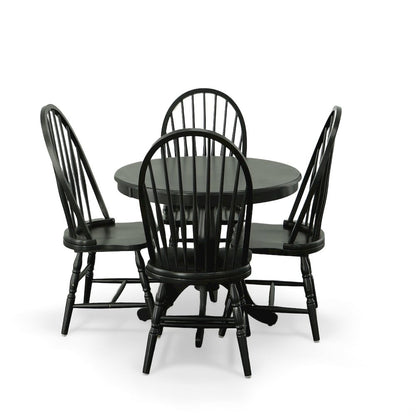 Fairview 36" Pedestal Dining Table with 4 Windsor Dining Chairs - Antique Black