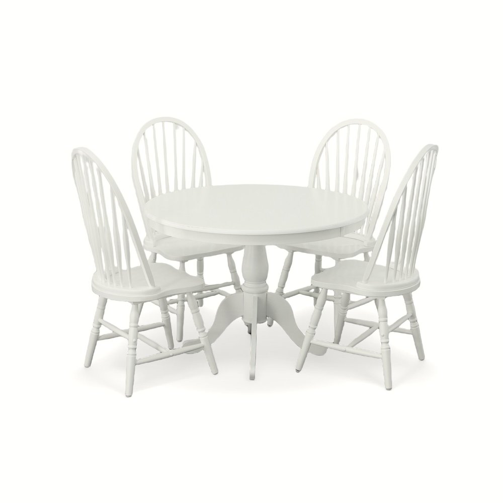 Fairview 42" Pedestal Dining Table with 4 Windsor Dining Chairs - Pure White