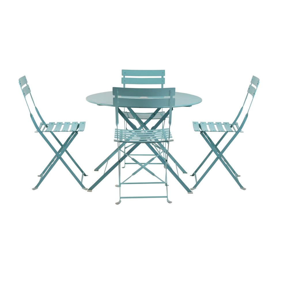 Bistro 36" Round Folding Outdoor Table - Umbrella Hole - Teal