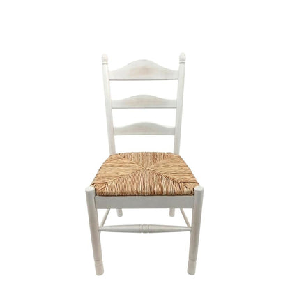 Rubberwood Rush-Seat Dining Chair with Ladder Back, Whitewash, Natural