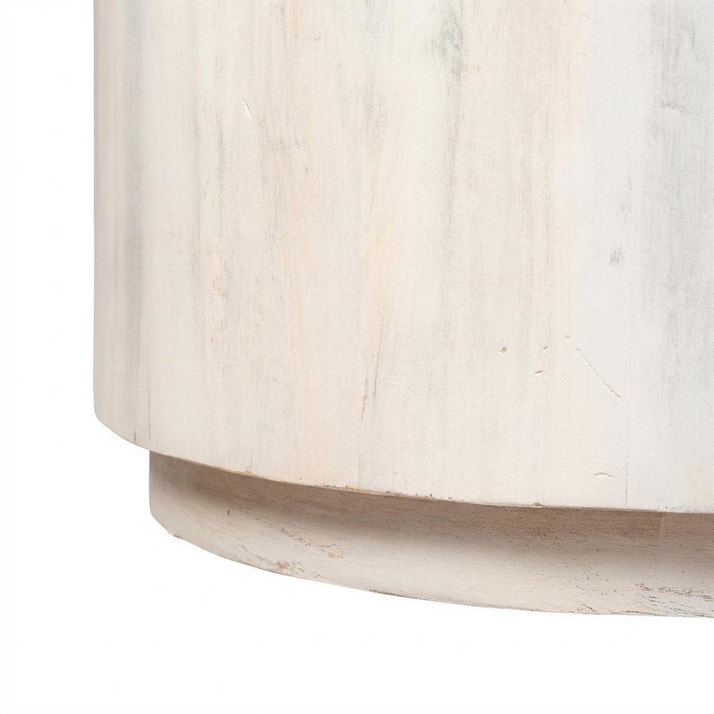 Round Mango Wood Coffee Table with Whitewash Finish for Living Room