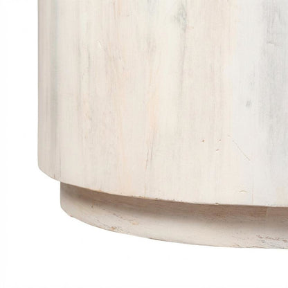 Round Mango Wood Coffee Table with Whitewash Finish for Living Room