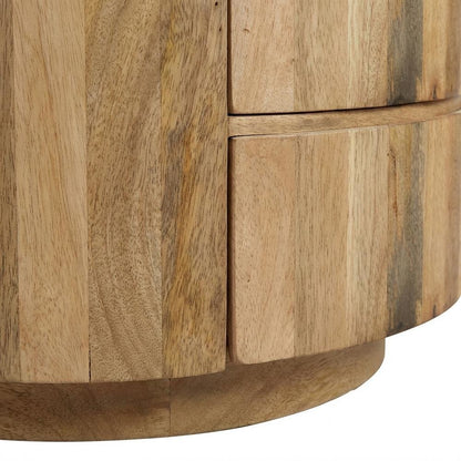 Natural Mango Wood Round Coffee Table with 2 Drawers and Metal Slides