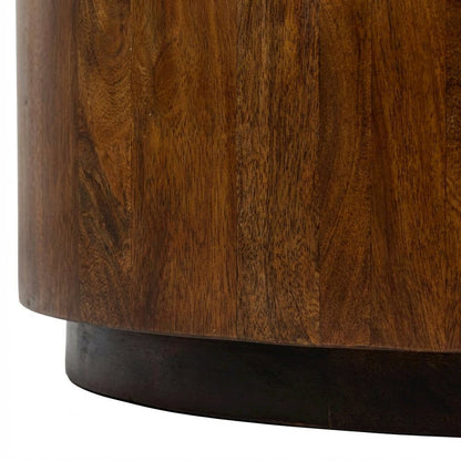 Round Wooden Coffee Table with Chestnut Finish and Mango Wood Construction