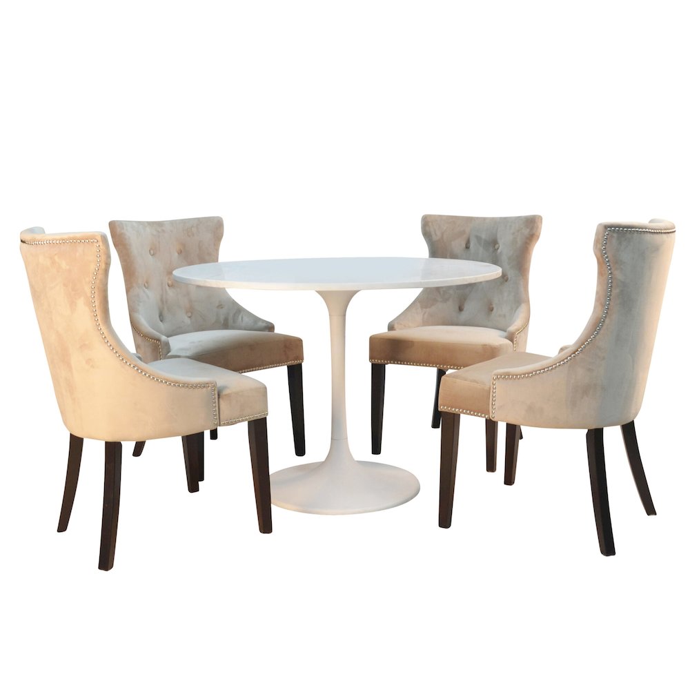 36" Round Marble Top Dining Table and 4 Julia Tufted Back Upholstered Chairs