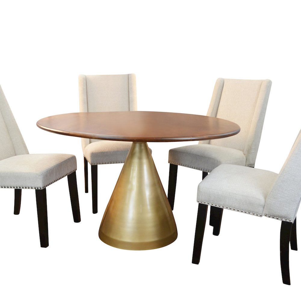 Gio 48" Pedestal Dining Table and 4 Laurant Upholstered Dining Chairs