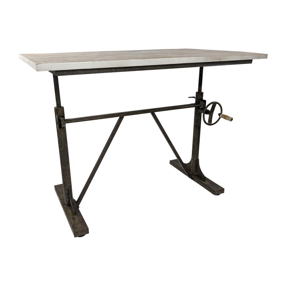 Brio Sit or Standing Adjustable Desk - Natural Driftwood Top - Aged Iron Base