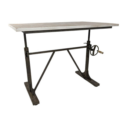 Brio Sit or Standing Adjustable Desk - Natural Driftwood Top - Aged Iron Base
