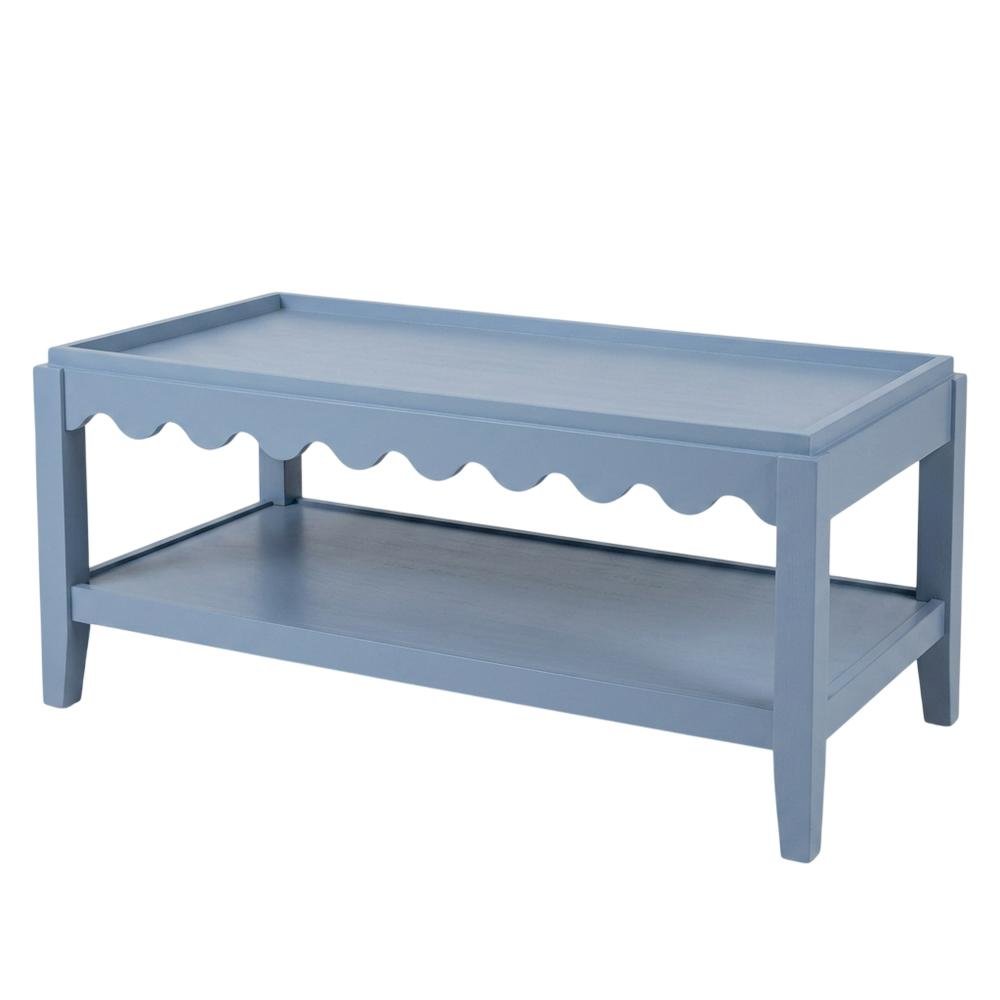 Blue Mango Wood Rectangular Coffee Table with Lower Shelf and Light Blue Finish