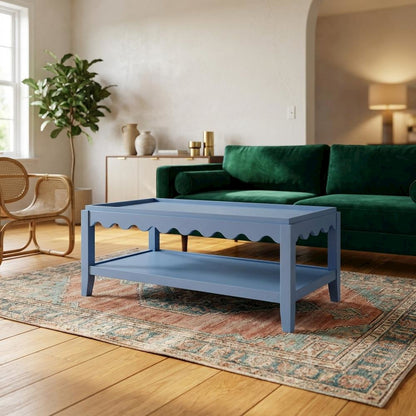 Blue Mango Wood Rectangular Coffee Table with Lower Shelf and Light Blue Finish