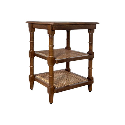 Chesterfield Wood & Cane 3 Shelf Side Table - Chestnut
