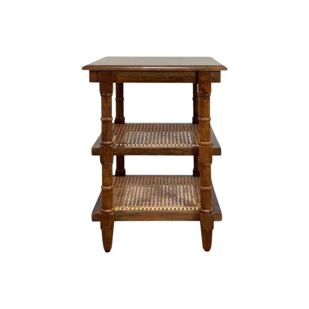 Chesterfield Wood & Cane 3 Shelf Side Table - Chestnut