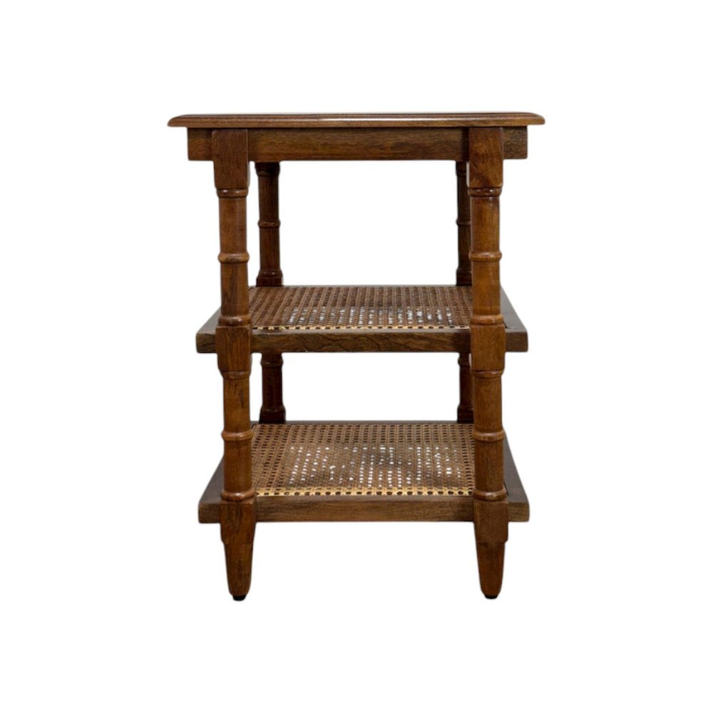 Chesterfield Wood & Cane 3 Shelf Side Table - Chestnut