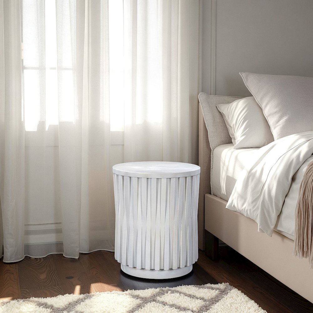 Hatteras Hi-Lo Vertical Slats Accent Table - Whitewash