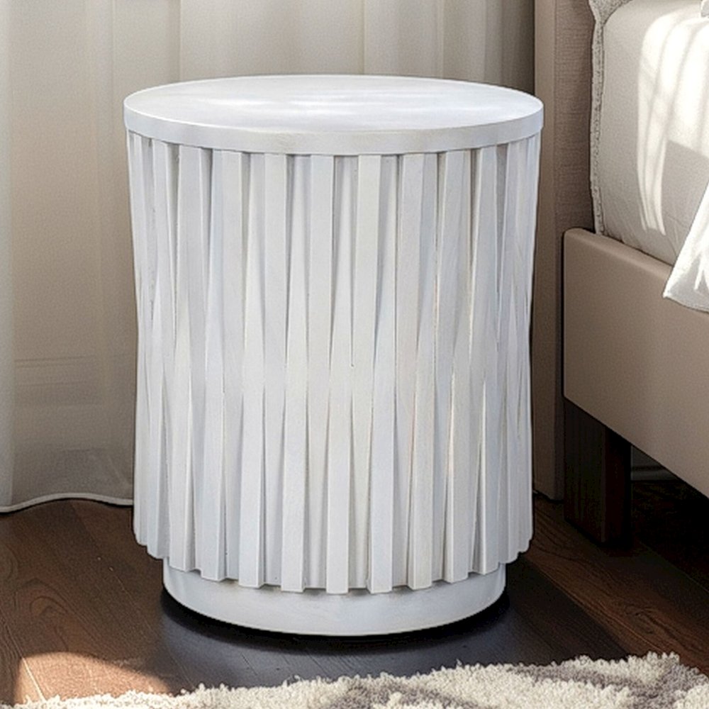 Hatteras Hi-Lo Vertical Slats Accent Table - Whitewash