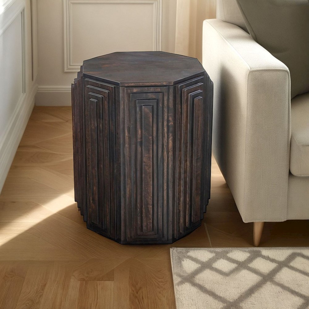 Cascade Falls 22"x26" Geo Design Octagonal Side Table - Java