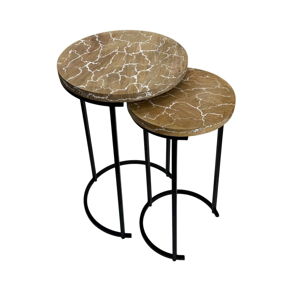 Electra 24" Round Nesting Table - Electrified Wood - White