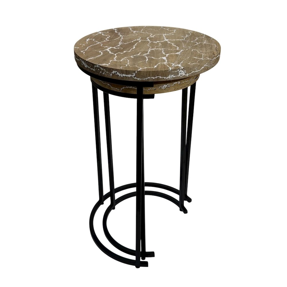 Electra 24" Round Nesting Table - Electrified Wood - White
