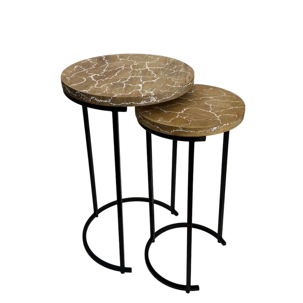Electra 24" Round Nesting Table - Electrified Wood - White