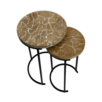 Electra 24" Round Nesting Table - Electrified Wood - White
