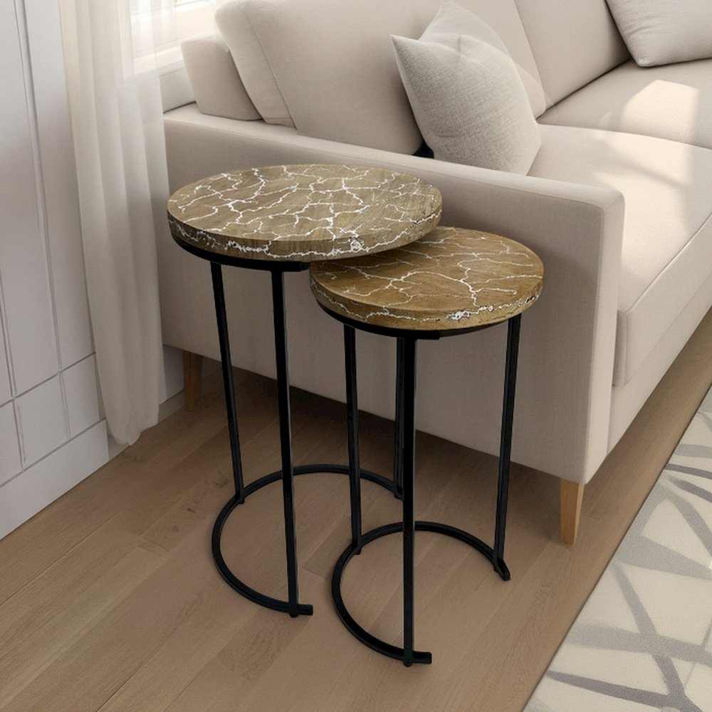 Electra 24" Round Nesting Table - Electrified Wood - White