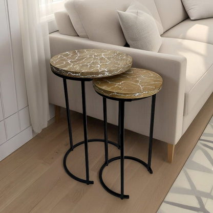 Electra 24" Round Nesting Table - Electrified Wood - White