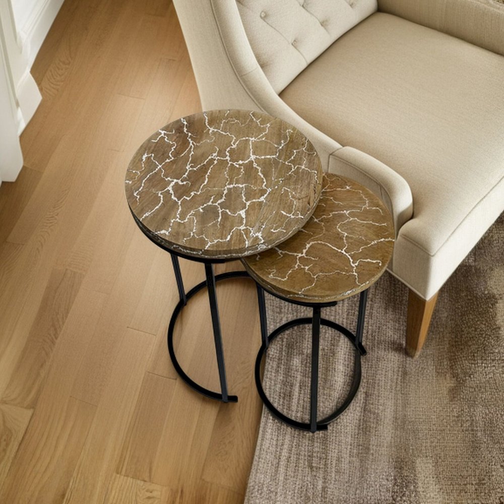 Electra 24" Round Nesting Table - Electrified Wood - White