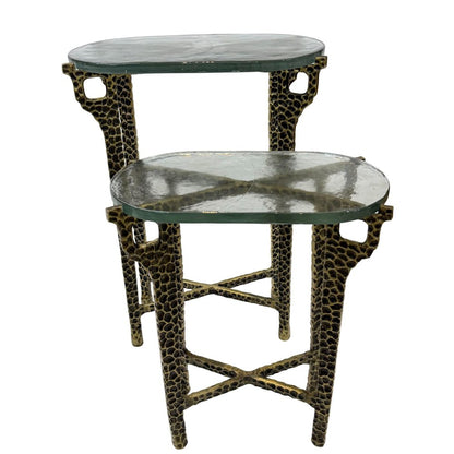 Ignis 26" Hammered Frame with Recycled Glass Nesting Table Set - Hammered Brass