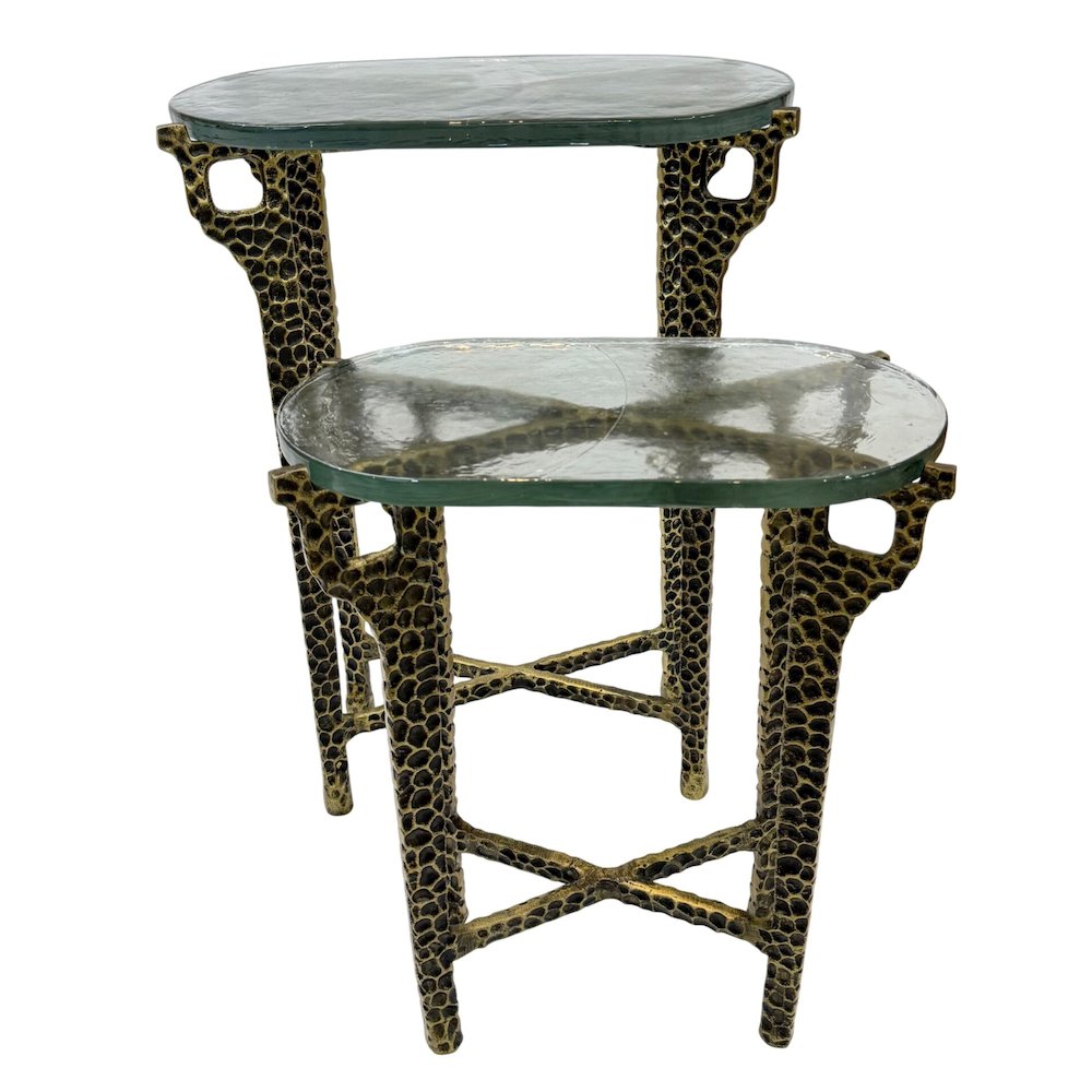 Ignis 26" Hammered Frame with Recycled Glass Nesting Table Set - Hammered Brass