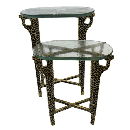 Ignis 26" Hammered Frame with Recycled Glass Nesting Table Set - Hammered Brass