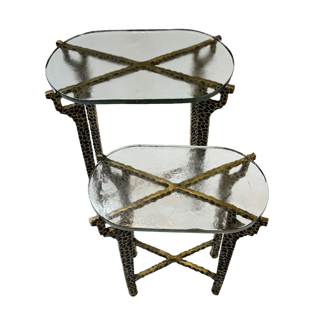 Ignis 26" Hammered Frame with Recycled Glass Nesting Table Set - Hammered Brass