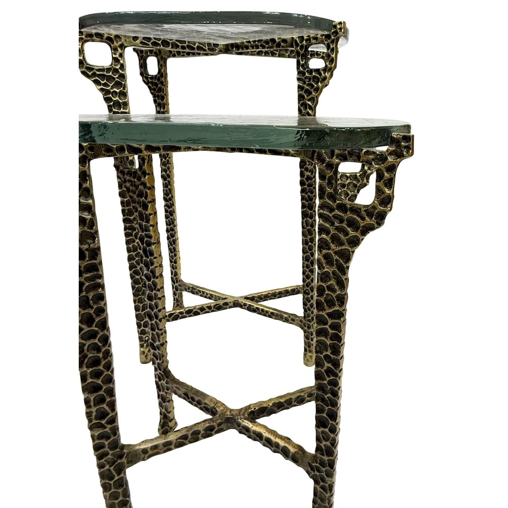 Ignis 26" Hammered Frame with Recycled Glass Nesting Table Set - Hammered Brass