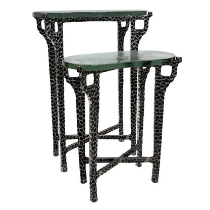 Ignis 26" Hammered Frame with Recycled Glass Nesting Table Set - Hammered Nickel
