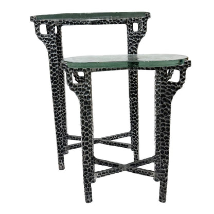 Ignis 26" Hammered Frame with Recycled Glass Nesting Table Set - Hammered Nickel