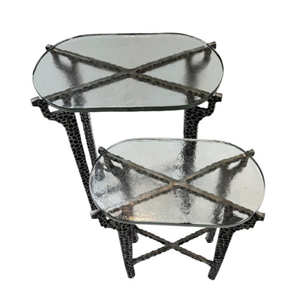 Ignis 26" Hammered Frame with Recycled Glass Nesting Table Set - Hammered Nickel
