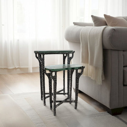 Ignis 26" Hammered Frame with Recycled Glass Nesting Table Set - Hammered Nickel