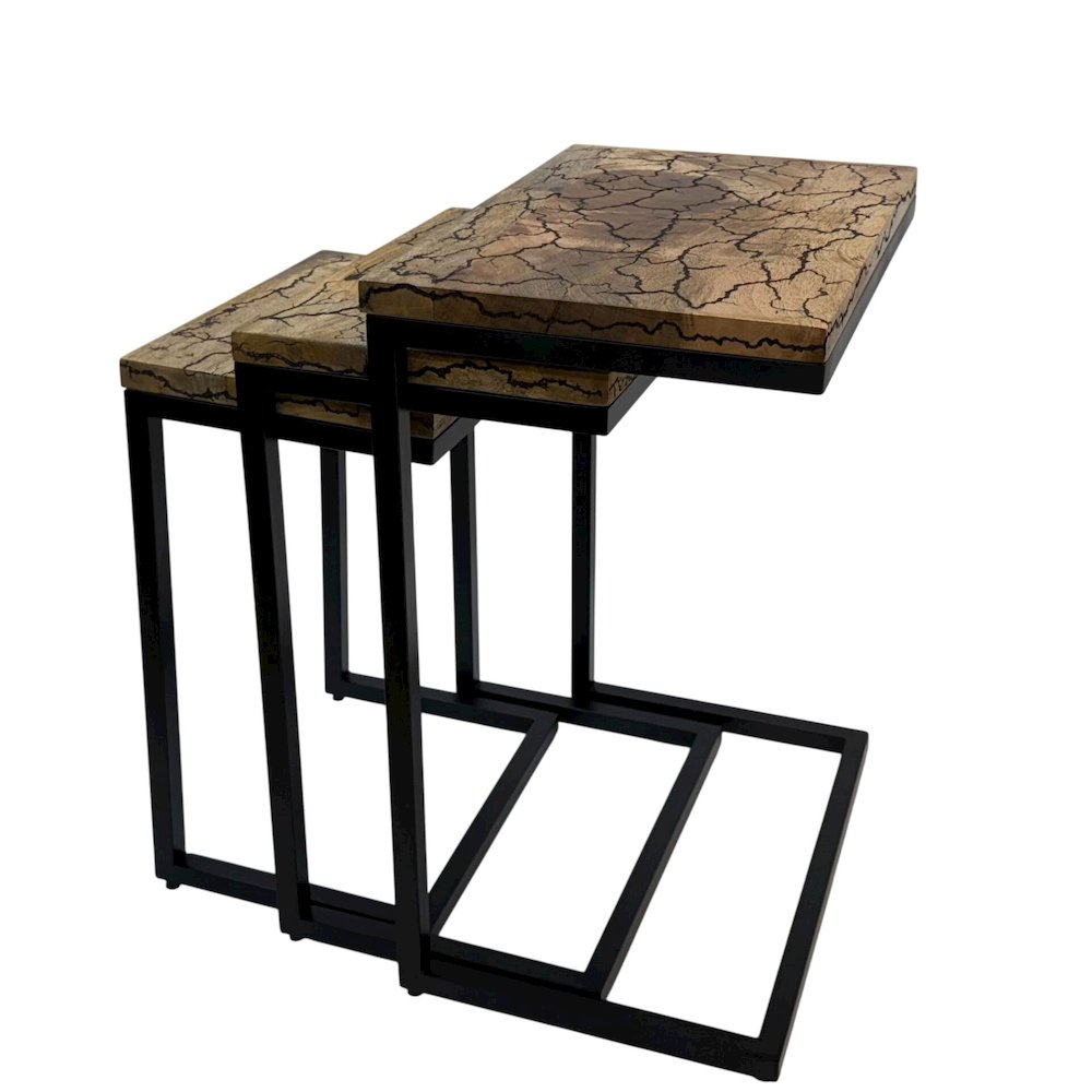 Electra 3 Piece Nesting Table Set - Electrified Wood - Black Iron