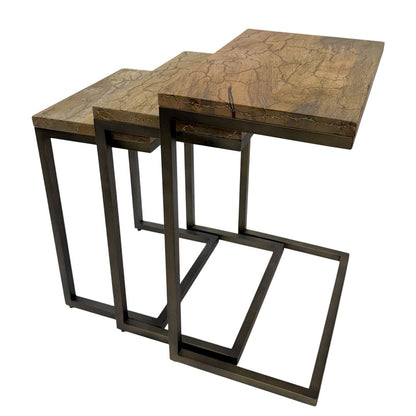 Electra 3 Piece Nesting Table Set - Electrified Wood - Brass - Indstrial Iron