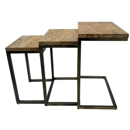 Electra 3 Piece Nesting Table Set - Electrified Wood - Brass - Indstrial Iron