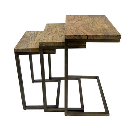 Electra 3 Piece Nesting Table Set - Electrified Wood - Brass - Indstrial Iron