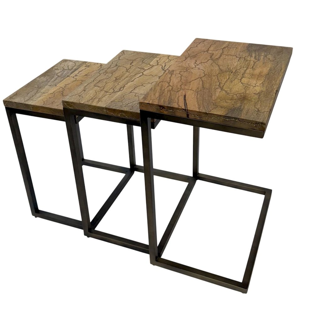 Electra 3 Piece Nesting Table Set - Electrified Wood - Brass - Indstrial Iron