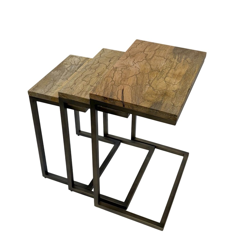 Electra 3 Piece Nesting Table Set - Electrified Wood - Brass - Indstrial Iron