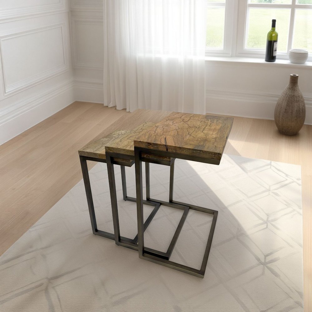 Electra 3 Piece Nesting Table Set - Electrified Wood - Brass - Indstrial Iron