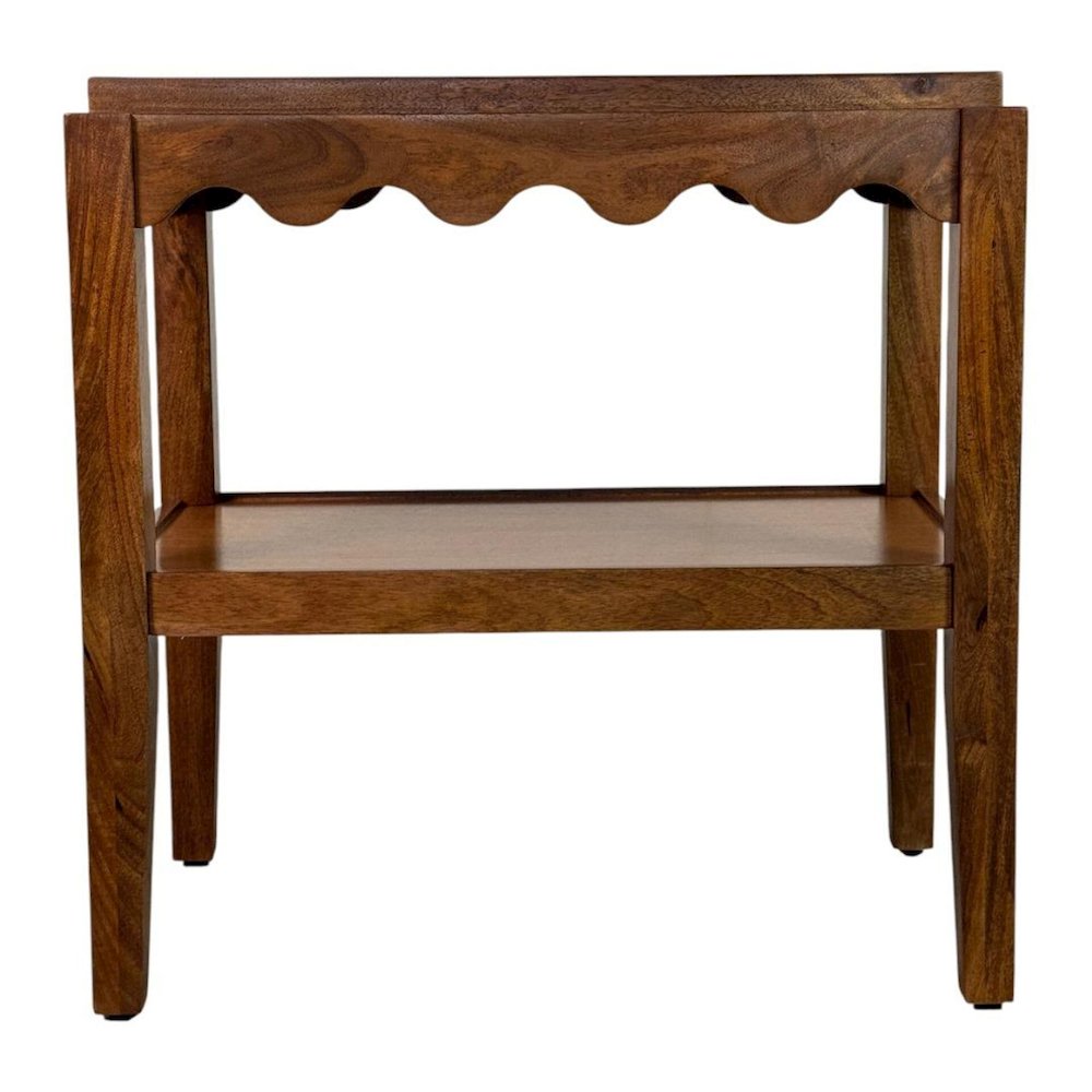 Rectangular Mango Wood Side Table - Decorative Edge and Lower Shelf, Chestnut