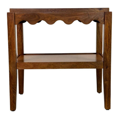 Rectangular Mango Wood Side Table - Decorative Edge and Lower Shelf, Chestnut