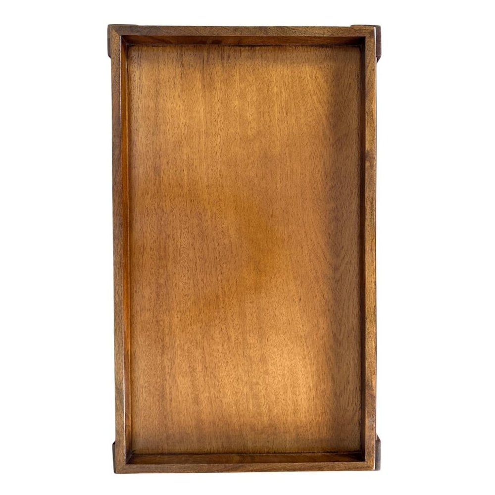 Rectangular Mango Wood Side Table - Decorative Edge and Lower Shelf, Chestnut