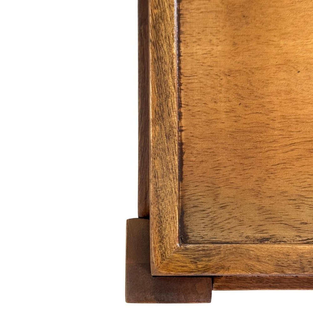 Rectangular Mango Wood Side Table - Decorative Edge and Lower Shelf, Chestnut