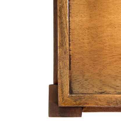 Rectangular Mango Wood Side Table - Decorative Edge and Lower Shelf, Chestnut